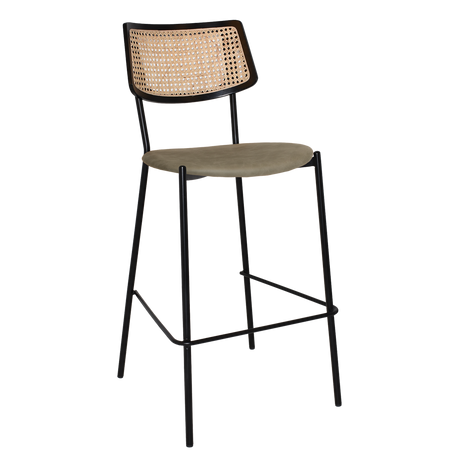 EZ Texas Black Metal Leg Barstool with Rattan Back - Black
