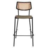 EZ Texas Black Metal Leg Barstool with Rattan Back - Black