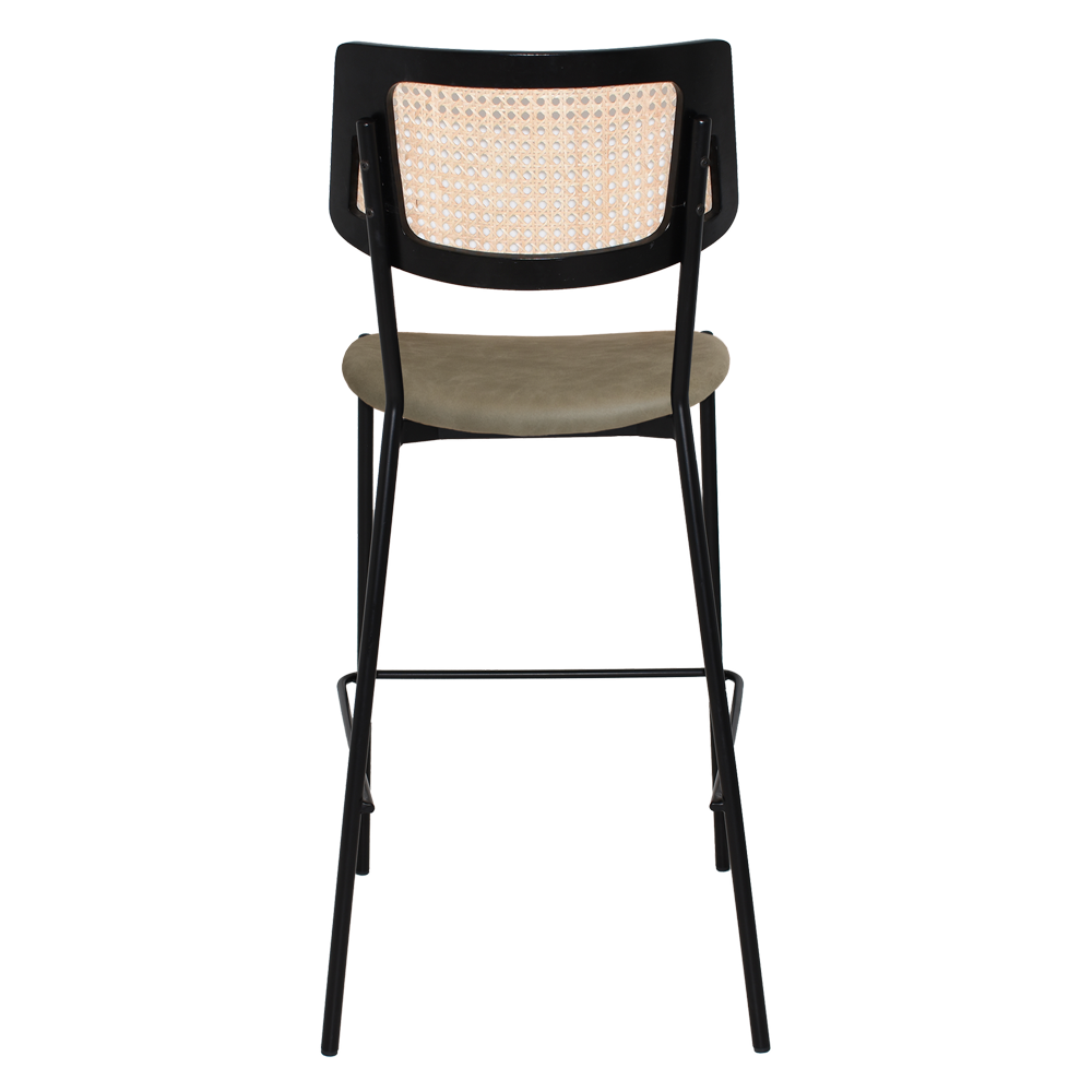 EZ Texas Black Metal Leg Barstool with Rattan Back - Black