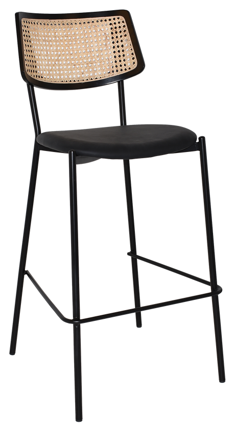 EZ Texas Black Metal Leg Barstool with Rattan Back - Black