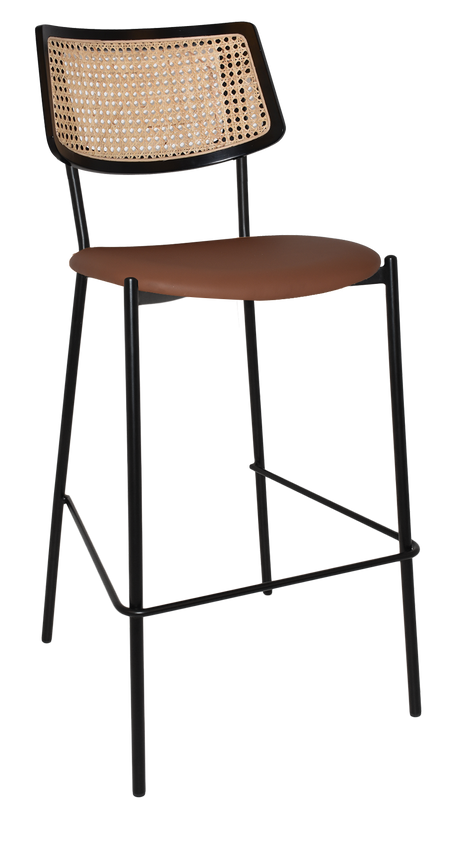 EZ Texas Black Metal Leg Barstool with Rattan Back - Black
