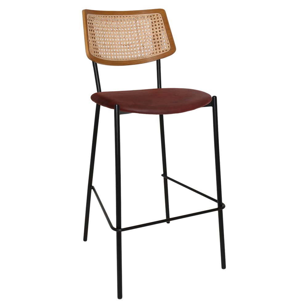 EZ Texas Metal Leg Rattan Back Barstool - Light Oak