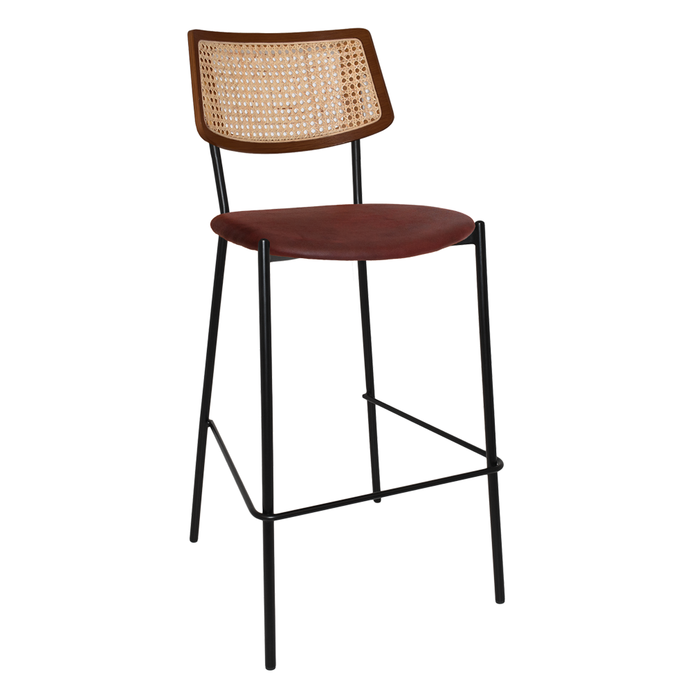 EZ Texas Metal Leg Rattan Back Barstool - Light Walnut