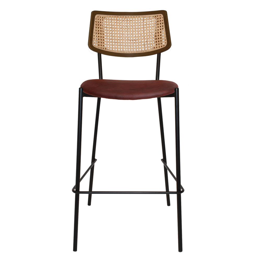 EZ Texas Metal Leg Rattan Back Barstool - Light Walnut