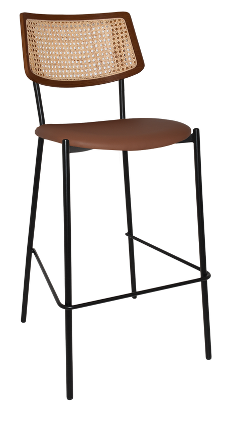 EZ Texas Metal Leg Rattan Back Barstool - Light Walnut