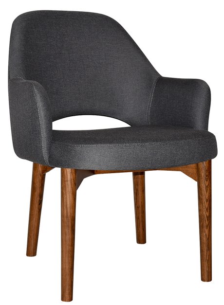 EZ Albury Walnut Stained Timber Frame Upholstered Hospitality Dining Armchair - XL