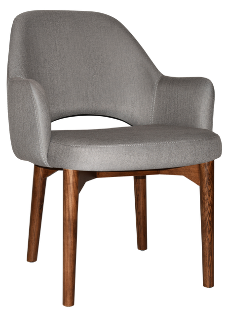 EZ Albury Walnut Stained Timber Frame Upholstered Hospitality Dining Armchair - XL