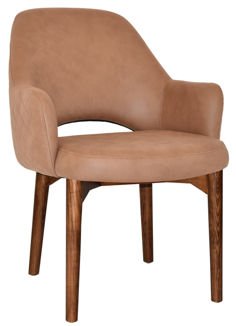 EZ Albury Walnut Stained Timber Frame Upholstered Hospitality Dining Armchair - XL