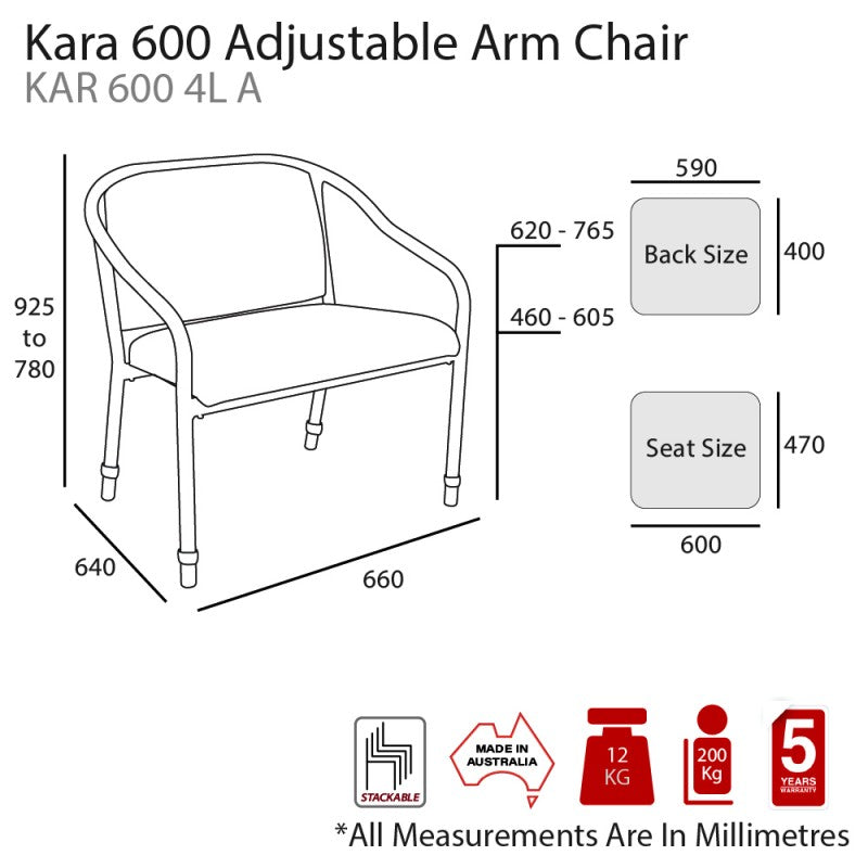 MA Kara 600 Fabric Upholstered Heavy Weight Height Adjustable Arm Chair