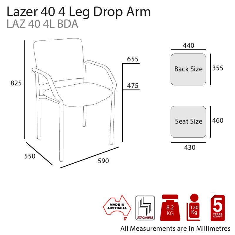 MA Lazer 40 Drop Arm Stackable Fabric Upholstered Armchair