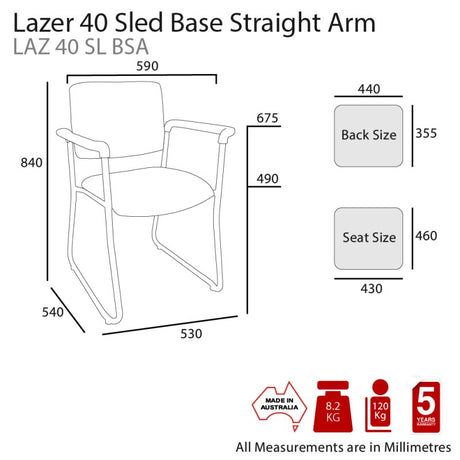 MA Lazer Fabric Upholstered Sled Base Straight Arm Visitor Chair