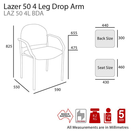 MA Lazer 50 Fabric Upholstered Stackable Drop Arm Visitor Chair