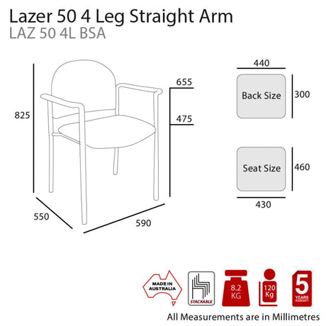 MA Lazer 50 Fabric Upholstered Stackable Straight Arm Visitor Chair