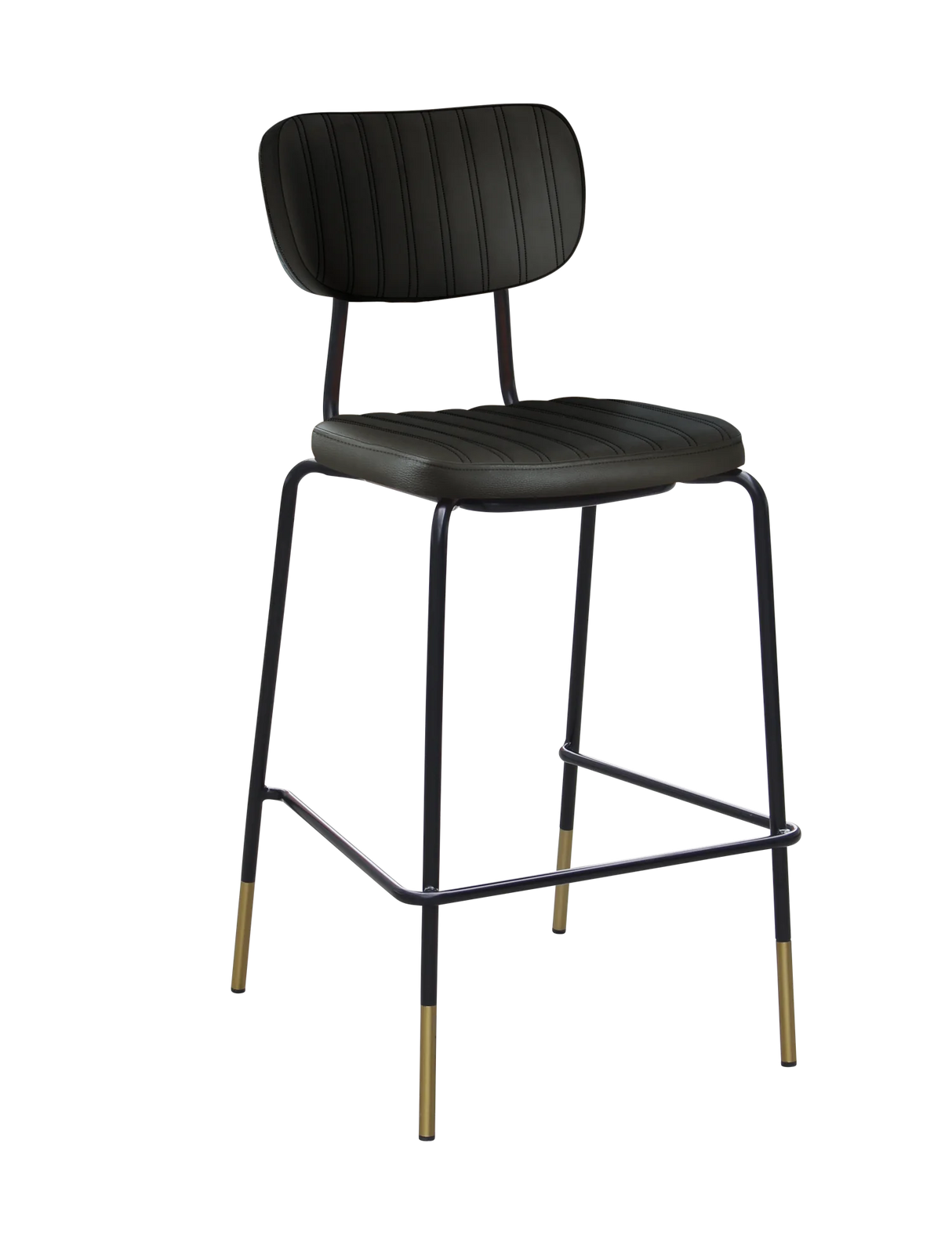 FL Tiramisu Vinyl Upholstered Black Frame Brass Tips Hospitality Barstool