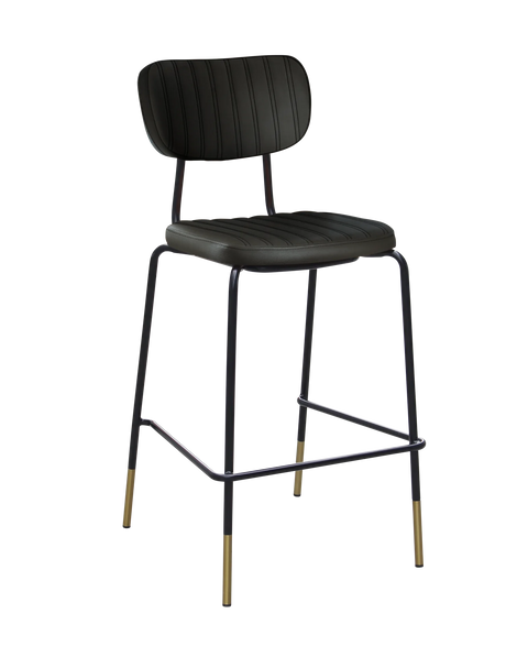 FL Tiramisu Vinyl Upholstered Black Frame Brass Tips Hospitality Barstool