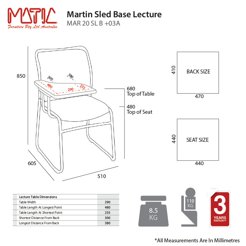 MA Martin Chrome Sled Base Stackable Meshback Lecture Chair