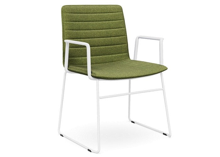 DD Nikola White Sled base Fabric Upholstered Chair with Arm Rest