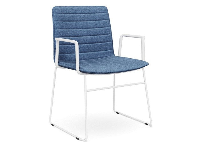 DD Nikola White Sled base Fabric Upholstered Chair with Arm Rest