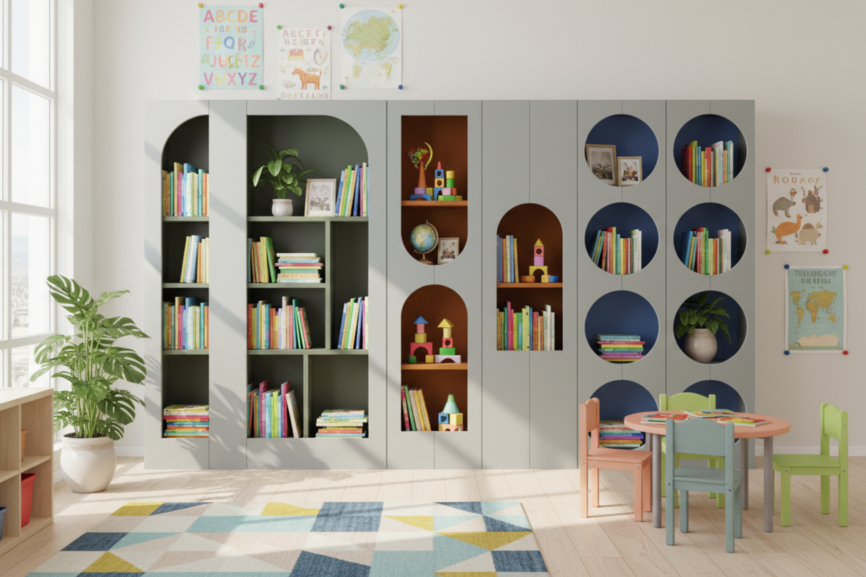 DD Noni Custom Made Wall Storage Unit with Open Shelves and Doors