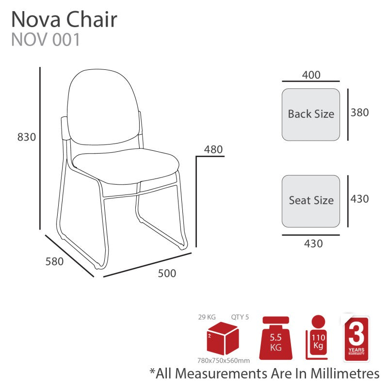 MA Nova Fabric Upholstered Chrome Based Stackable Visitor Chair