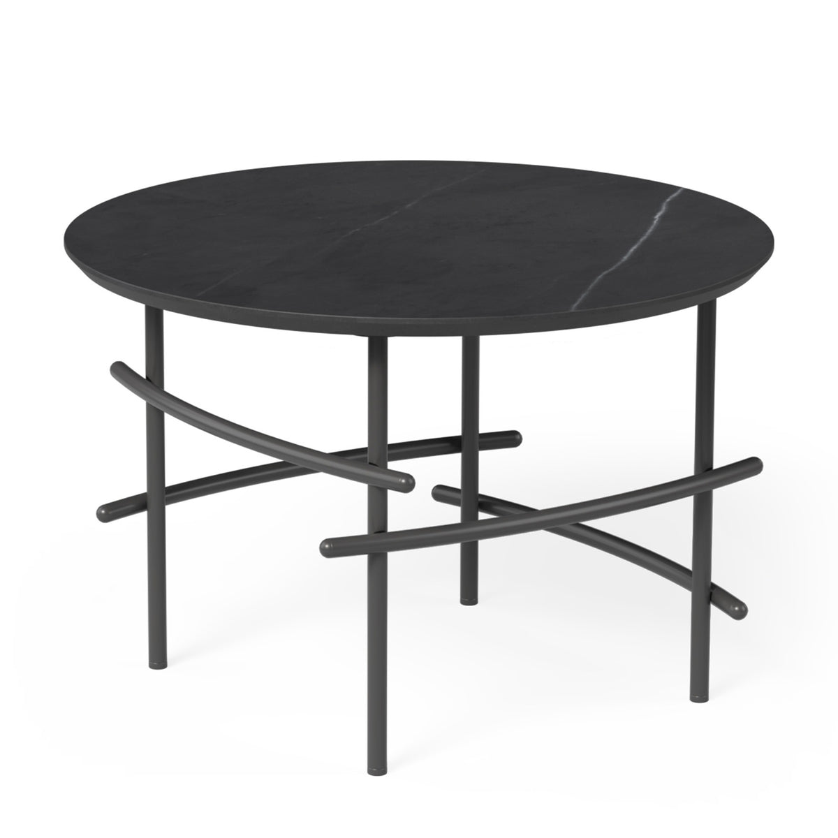 OL Arcos Marble Top Black Metal Base Round Coffee Table