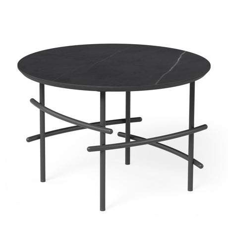 OL Arcos Marble Top Black Metal Base Round Coffee Table
