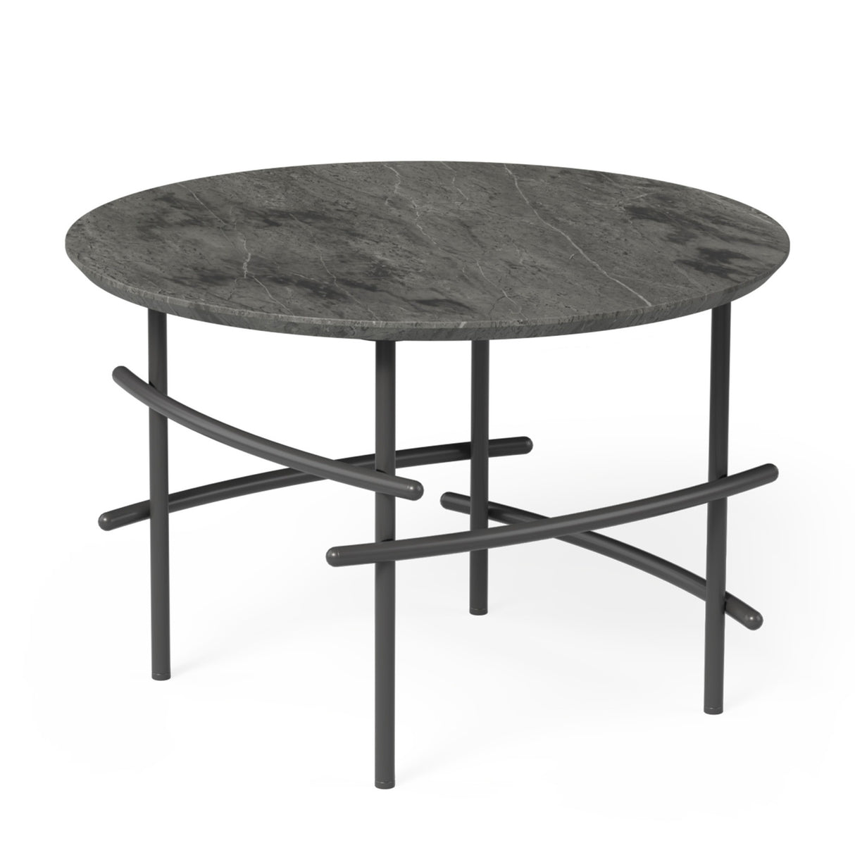 OL Arcos Marble Top Black Metal Base Round Coffee Table