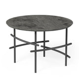 OL Arcos Marble Top Black Metal Base Round Coffee Table