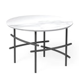 OL Arcos Marble Top Black Metal Base Round Coffee Table