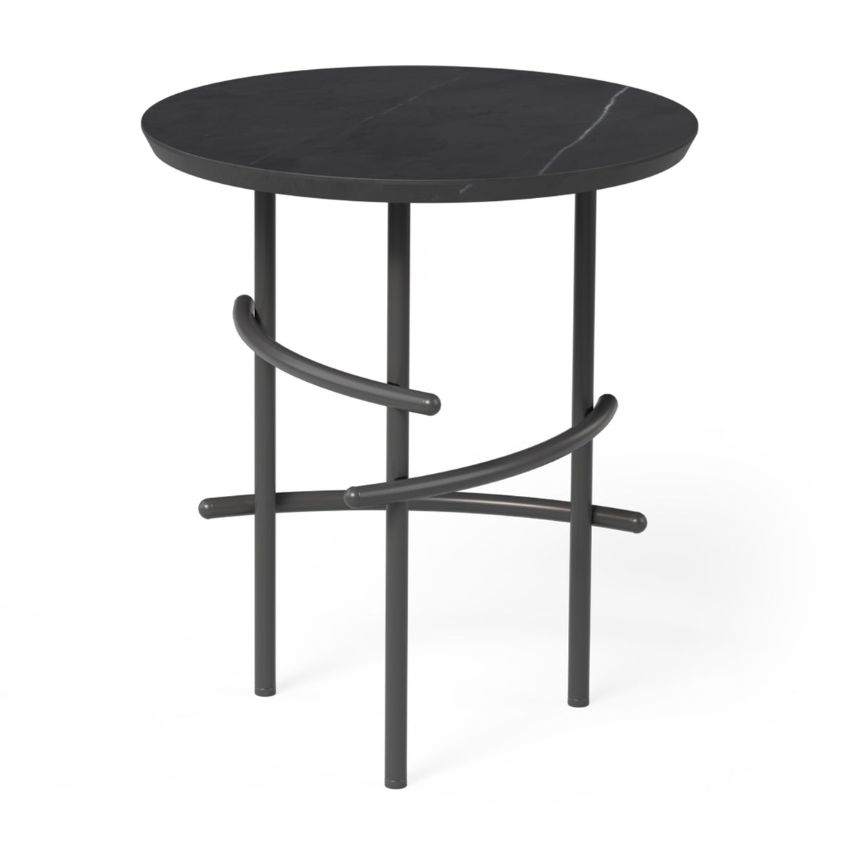 OL Arcos Marble Top Black Metal Base Round Side Table