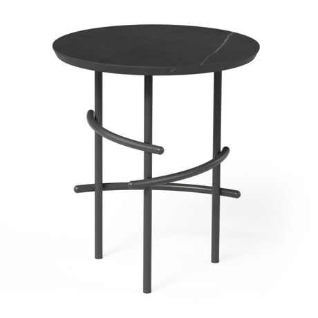 OL Arcos Marble Top Black Metal Base Round Side Table