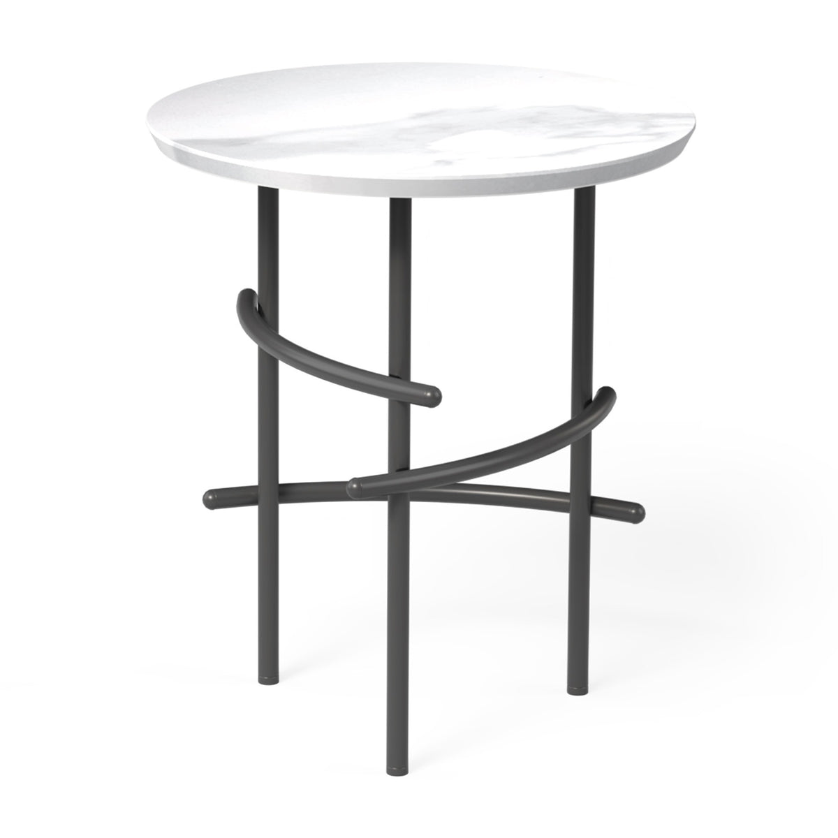OL Arcos Marble Top Black Metal Base Round Side Table