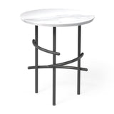 OL Arcos Marble Top Black Metal Base Round Side Table