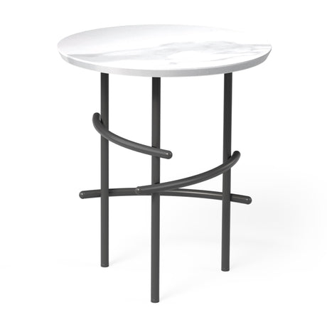 OL Arcos Marble Top Black Metal Base Round Side Table