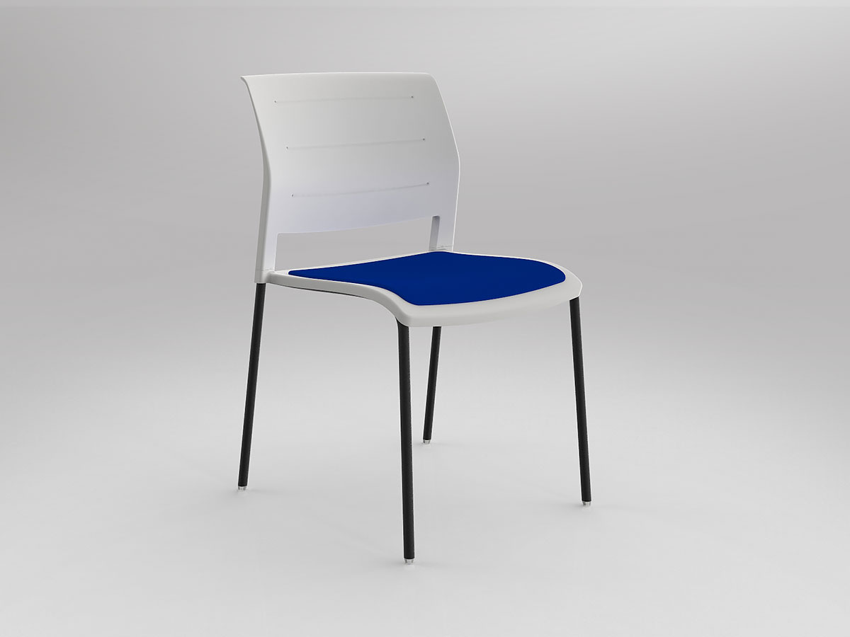 OL Game Stacking Chair -4 Legs White Shell with Seat Upholstered