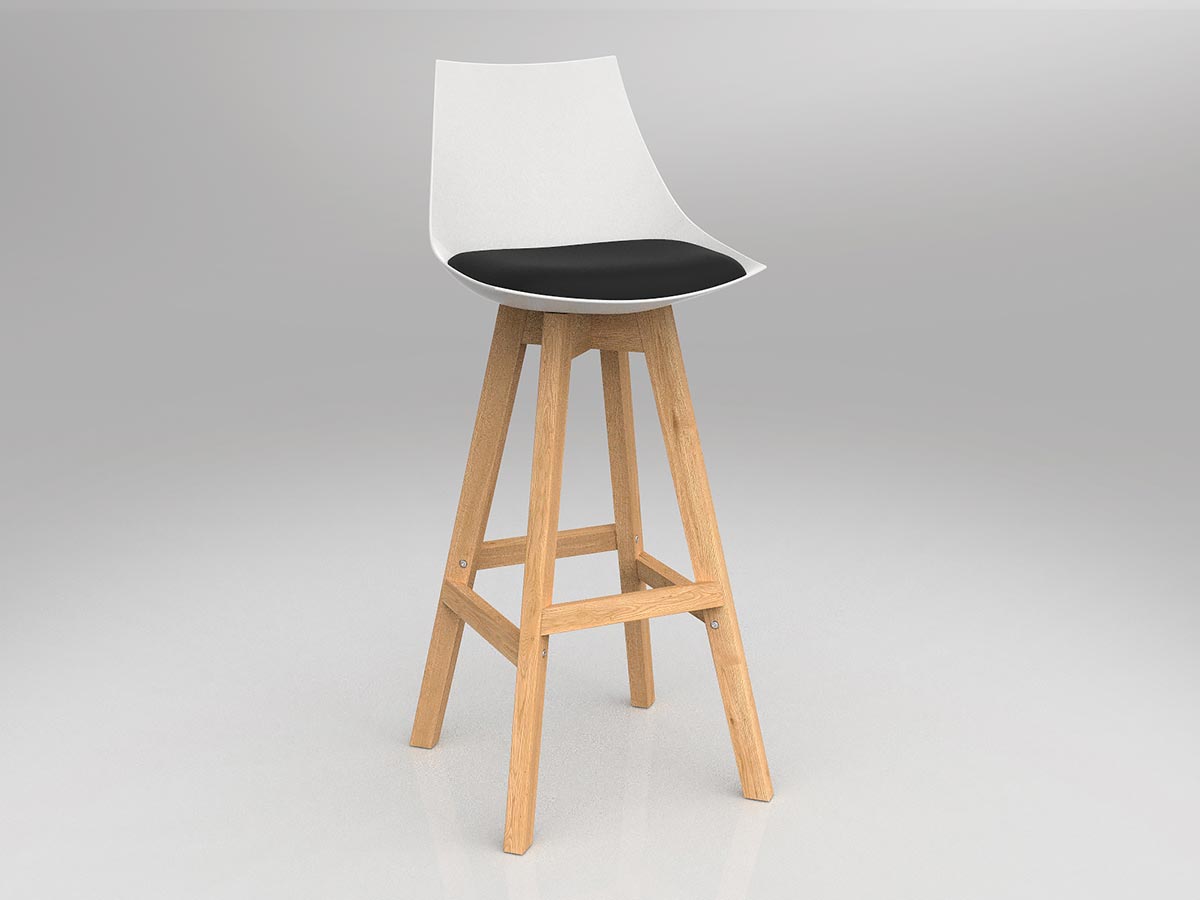 OL Luna White Barstool with Oak Base