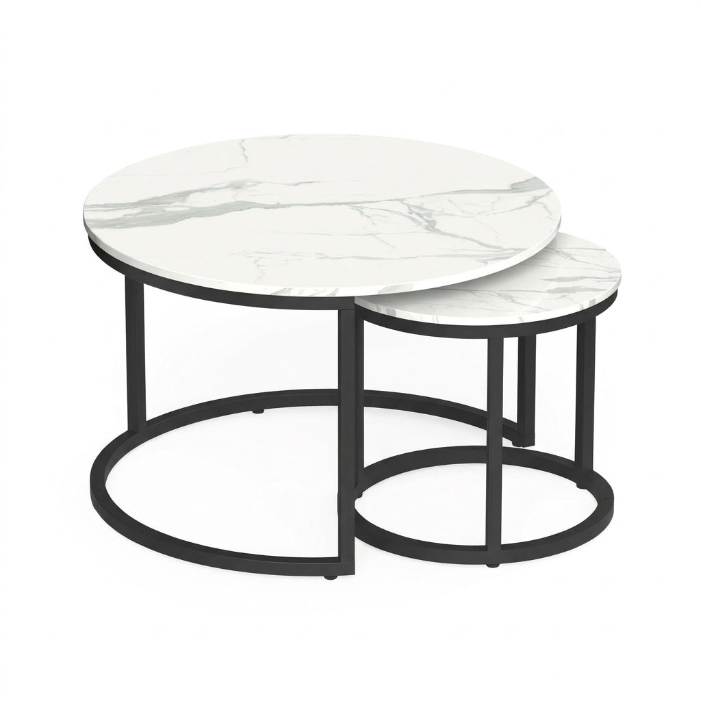 OL Sora Sintered Stone Top Metal Leg Round Coffee & Side Nest of Tables