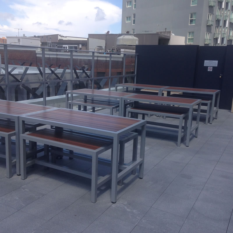 MA Indoor Bar Table with Steel Frame and Timber Slats