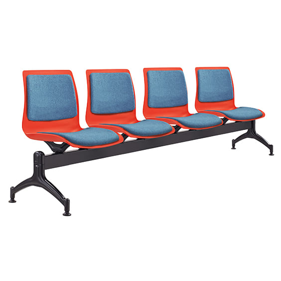 ST Pod Upholstered Red Plastic Shell 4 Seater Beam Seating