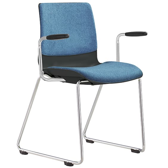 ST Pod Sled Base Black Shell Upholstered Stackable Hospitality Chair with Arms