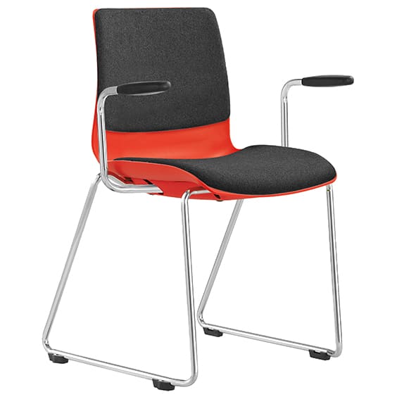 ST Pod Sled Base Black Shell Upholstered Stackable Hospitality Chair with Arms