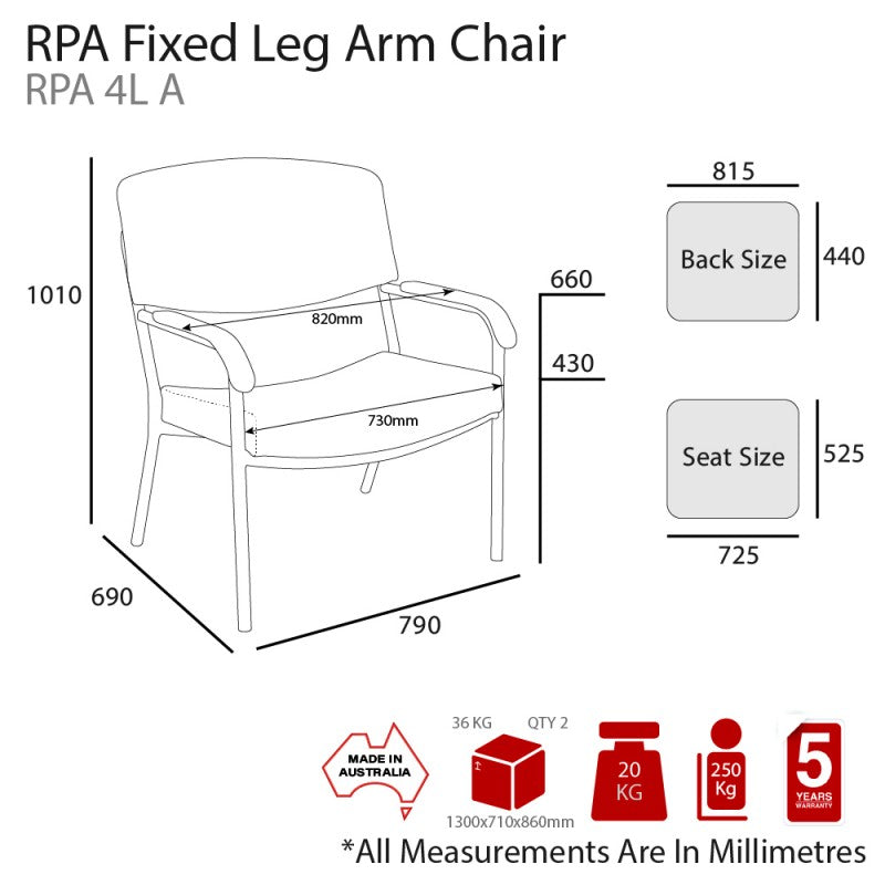 MA RPA 250 KG Weight Capacity Arm Chair