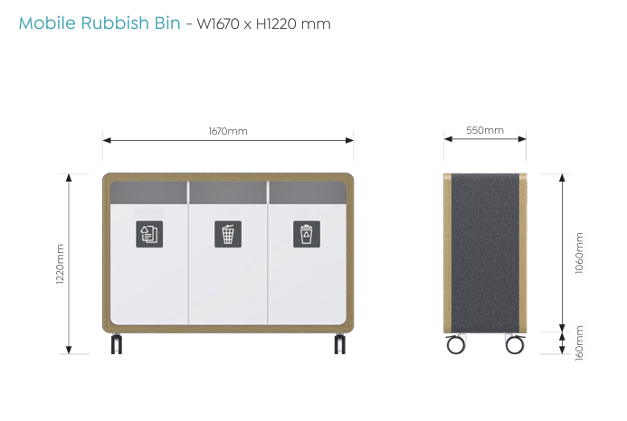 OL Rover Mobile Rubbish Bin  with Acoustic Pinnable Board