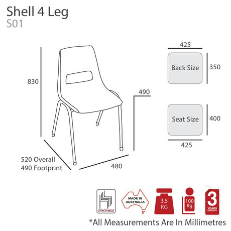 MA Shell Stackable Metal 4 Leg Visitor Chair