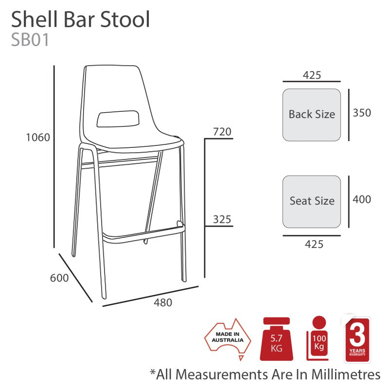MA Shell Stackable 4 Leg Barstool