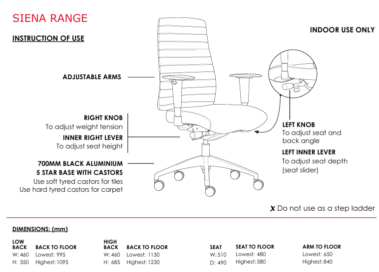 ST Siena PU Leather Low Back Executive Chair