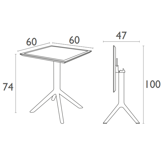 FL Sky 3 Piece Hospitality Square Folding Chat Table & Air Chair Set