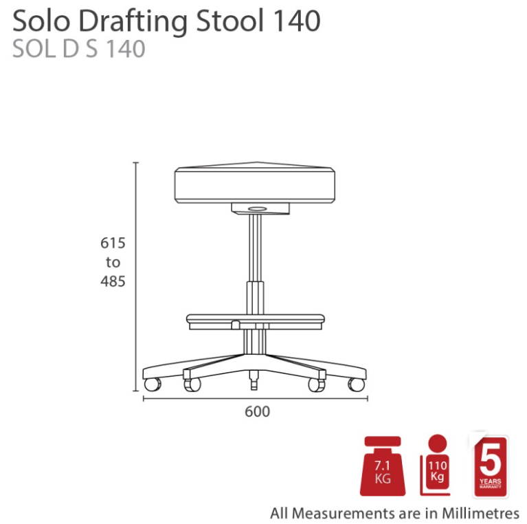 MA Solo PU Upholstered Drafting stool with Footring