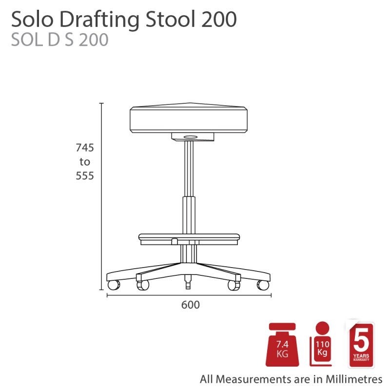 MA Solo PU Upholstered Drafting stool with Footring