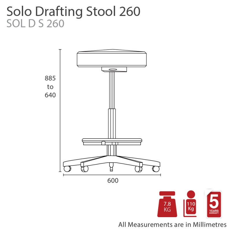 MA Solo PU Upholstered Drafting stool with Footring